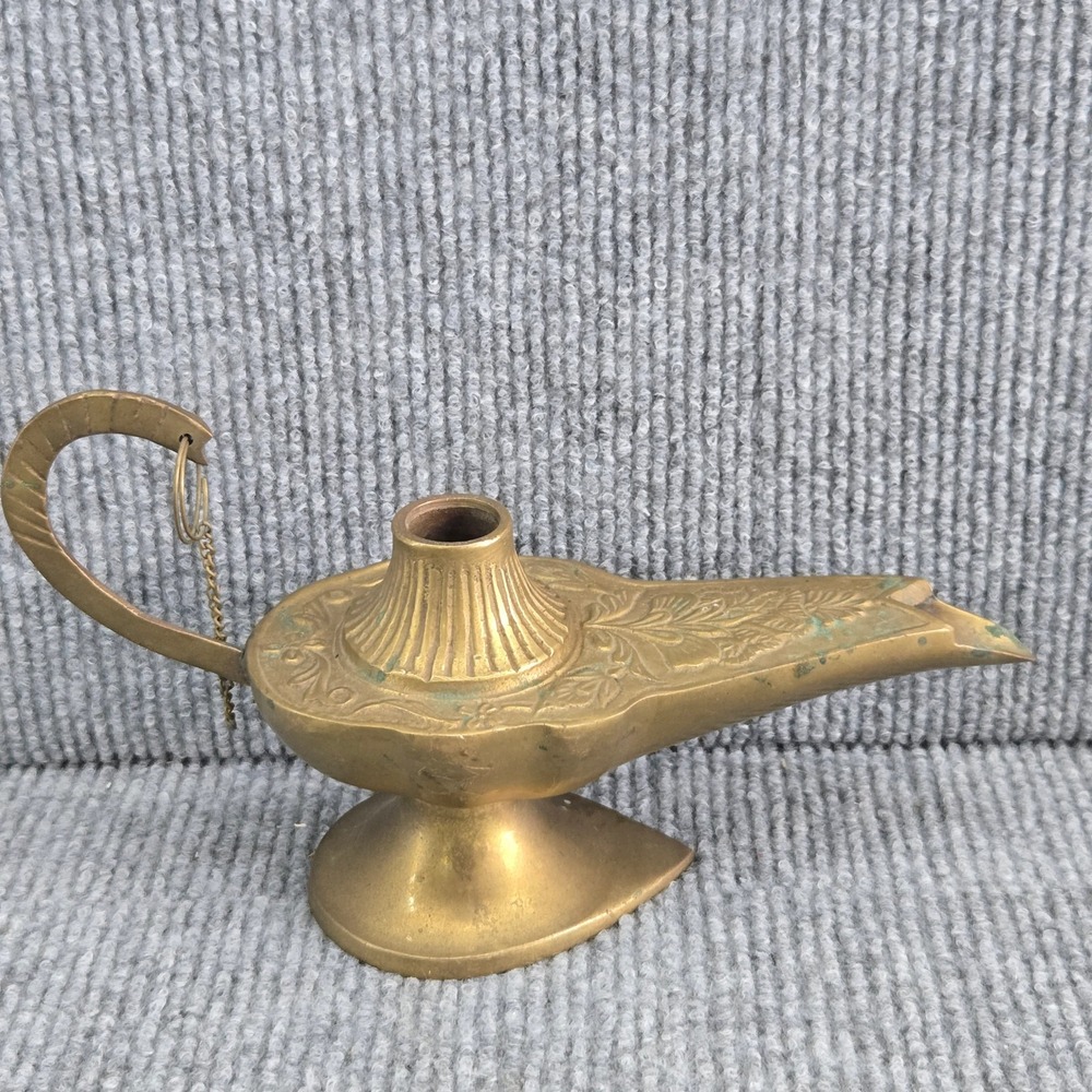 Vintage Brass Genie Lamp‎ Aladdin Style Candle Holder 8"